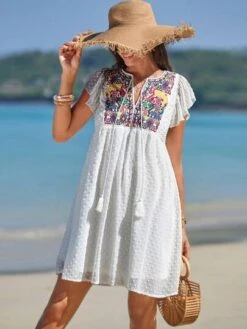 SHEIN Maternity Floral Embroidery Butterfly Sleeve Swiss Dot Smock Dress -SHEIN STORE 16849305801dee4b39f13122707f4cdd65625c22fd thumbnail 405x552