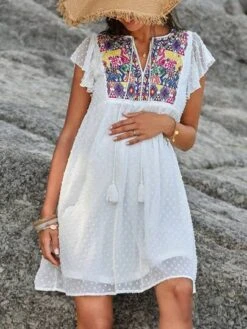 SHEIN Maternity Floral Embroidery Butterfly Sleeve Swiss Dot Smock Dress -SHEIN STORE 168493058388d8925ec69997b9a5a492003d19c1d5 thumbnail 405x552