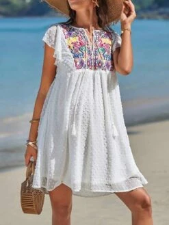 SHEIN Maternity Floral Embroidery Butterfly Sleeve Swiss Dot Smock Dress -SHEIN STORE 168493058788f29ef0591e477a881da6fed748fc3c thumbnail 405x552