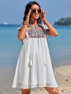 SHEIN Maternity Floral Embroidery Butterfly Sleeve Swiss Dot Smock Dress -SHEIN STORE 1684930591ab1350467540069aad29359fabd1c27f thumbnail 405x552