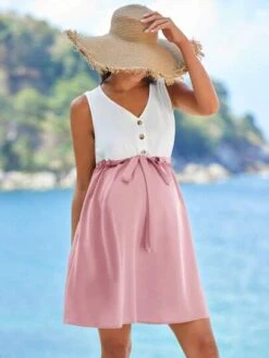 SHEIN Maternity Two Tone Drawstring Waist Dress -SHEIN STORE 16855050829f82050bd2d807918cfc7fb2bd6bb136 thumbnail 405x552