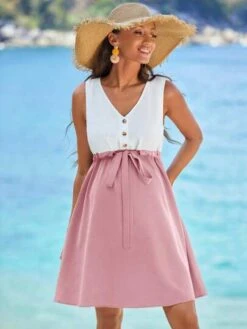 SHEIN Maternity Two Tone Drawstring Waist Dress -SHEIN STORE 1685505084b4565937856159ec5e0f293f660e810f thumbnail 405x552