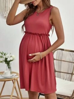 SHEIN Maternity Solid Frill Trim Dress -SHEIN STORE 16855984466dd5ce7af71942ce05008144d6901ad9 thumbnail 405x552