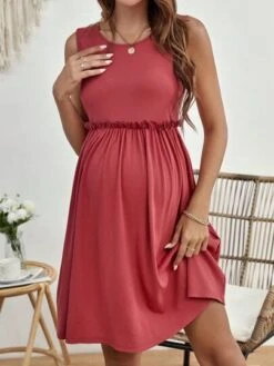 SHEIN Maternity Solid Frill Trim Dress -SHEIN STORE 16855984558662c92978f91dac5630b7aed76deb45 thumbnail 405x552