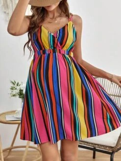 SHEIN Maternity Striped Print Crisscross Backless Cami Dress -SHEIN STORE 16856056504125ee860e89a8642979cee3b82a7678 thumbnail 405x552