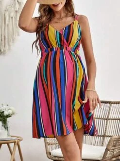 SHEIN Maternity Striped Print Crisscross Backless Cami Dress -SHEIN STORE 1685605653ecd8a42c312ed98ed4c6a279a6ce5661 thumbnail 405x552