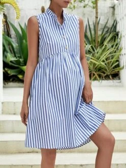 SHEIN Maternity Striped Print Half Button Dress -SHEIN STORE 16861036004145af82dadb841356dc0a958c44b52a thumbnail 405x552
