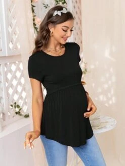 DEARCASE Maternity Solid Peplum Tee -SHEIN STORE 1686275576b2ff07a7f82eaf9afb06e32fcff1b09c thumbnail 405x552