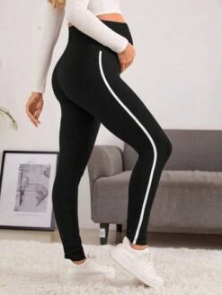 SHEIN Maternity Adjustable Waist Contrast Tape Side Leggings