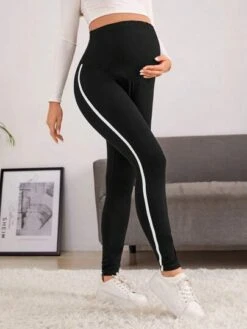 SHEIN Maternity Adjustable Waist Contrast Tape Side Leggings -SHEIN STORE 16881066531907ac4230a0f274386bcfe358c02b69 thumbnail 405x552