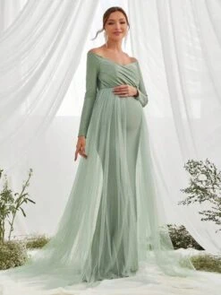 Maternity Off Shoulder Mesh Overlay Dress -SHEIN STORE 1688487079b0eaeedbe84b8a1235896de81517b8d6 thumbnail 405x552