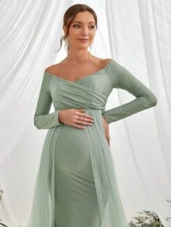 Maternity Off Shoulder Mesh Overlay Dress -SHEIN STORE 168848708514b3438fbe6d3731e2b09da433b38f6a thumbnail 405x552
