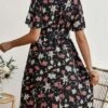 SHEIN Maternity Floral Print Surplice Neck Belted Dress