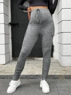 SHEIN Maternity Marled Knit Adjustable Waist Knot Front Flap Pocket Leggings -SHEIN STORE 16886953533b17928d4a4cfbd3b54d4480eaa6342c thumbnail 405x552