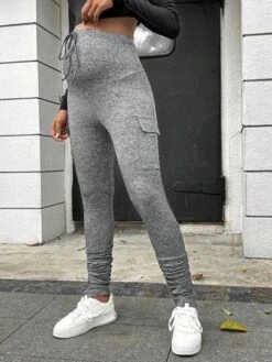 SHEIN Maternity Marled Knit Adjustable Waist Knot Front Flap Pocket Leggings -SHEIN STORE 168869536161827db6b23c47d9ecfbe1a2ee0fae0c thumbnail 405x552