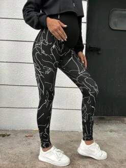 SHEIN Maternity Graphic Print Adjustable Waist Leggings -SHEIN STORE 16886960963382da02dd86950c579d82e0604889bb thumbnail 405x552