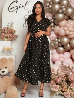 SHEIN Maternity Gold Dot Print Ruffle Hem Dress -SHEIN STORE 1689045608caf033b7af7b45c392ef01084a2f5c4b thumbnail 405x552