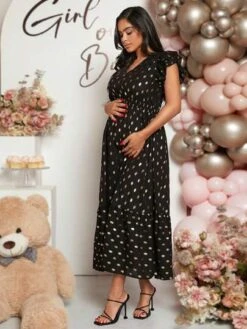 SHEIN Maternity Gold Dot Print Ruffle Hem Dress -SHEIN STORE 168904561194c80255e51755b6f86df681da72b921 thumbnail 405x552