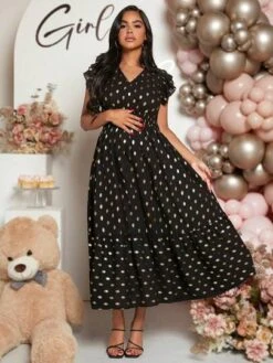 SHEIN Maternity Gold Dot Print Ruffle Hem Dress -SHEIN STORE 168904561557be9461df5ddf0c20164e39855575a3 thumbnail 405x552