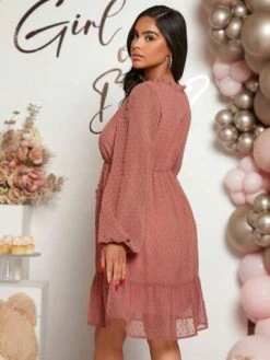 SHEIN Maternity Button Front Ruffle Hem Swiss Dot Dress