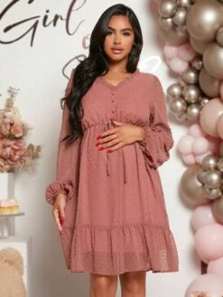 SHEIN Maternity Button Front Ruffle Hem Swiss Dot Dress -SHEIN STORE 16890830359ba2cb2553b44670a2b52c67aa707bf9 thumbnail 405x552