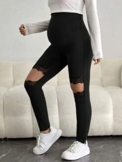 SHEIN Maternity Adjustable Waist Contrast Lace Cutout Leggings -SHEIN STORE 1689154107dc5fa3954f1c06b773c2fc3a726f9ce2 thumbnail 405x552