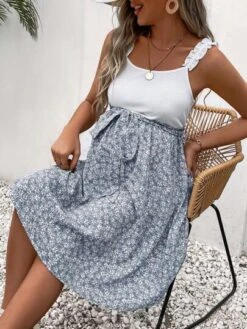 SHEIN Maternity Ditsy Floral Print Belted Cami Dress -SHEIN STORE 168922807605be395ee9f6813aa3f01caa8fa2d23d thumbnail 405x552