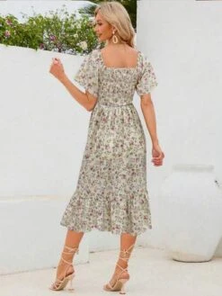 Maternity Ditsy Floral Print Square Neck Ruffle Hem Dress