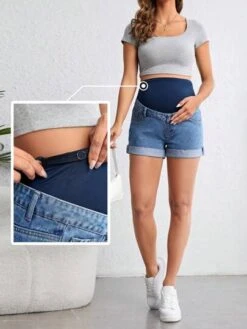 SHEIN Maternity Adjustable Elastic Waist Roll Up Hem Denim Shorts -SHEIN STORE 16899330619515e3b0887c62ef960c9786f5f76e62 thumbnail 405x552