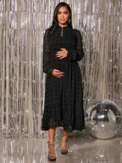 SHEIN Maternity Swiss Dot Tie Neck Flounce Sleeve Ruffle Hem Dress -SHEIN STORE 1690365298312618855efeb1f216234d2775bdaef5 thumbnail 405x552