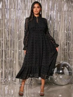 SHEIN Maternity Swiss Dot Tie Neck Flounce Sleeve Ruffle Hem Dress -SHEIN STORE 169036530941d2c31a9a93bbfe7827f707b0224e31 thumbnail 405x552