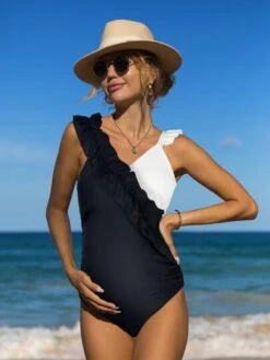 Bikinx Color Block Frill Trim Maternity One-piece Swimsuit -SHEIN STORE 169043600911b70c0726a9767856c488547e60744a thumbnail 405x552