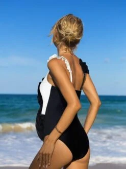 Bikinx Color Block Frill Trim Maternity One-piece Swimsuit