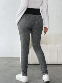 SHEIN Maternity Adjustable Waist Marled Knit Leggings