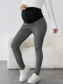 SHEIN Maternity Adjustable Waist Marled Knit Leggings -SHEIN STORE 16916742767447645e4ed21654424b4dda7e1c8e06 thumbnail 405x552