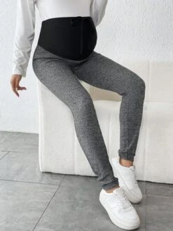 SHEIN Maternity Adjustable Waist Marled Knit Leggings -SHEIN STORE 16916742799e3812458dd155c44e409b0132cd8b95 thumbnail 405x552